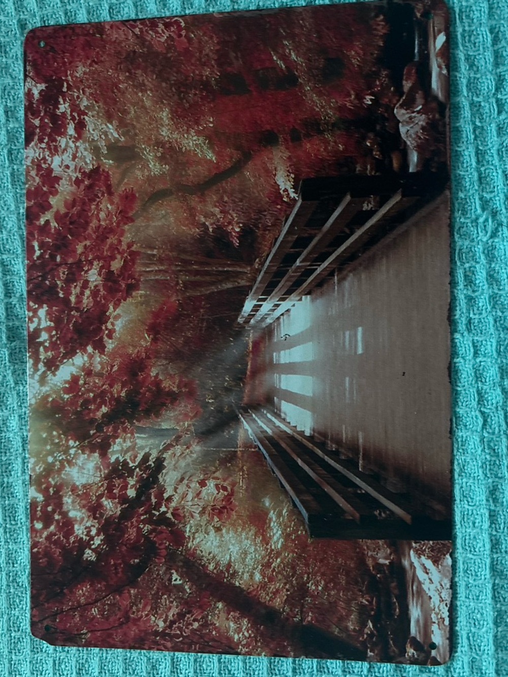 & Other Stories Red and Brown Autumn Bridge Wall Art